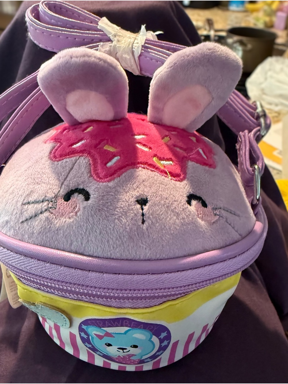 Claire's Plush Lavender Bunny Crossbody Bag with Pink and Yellow Accents